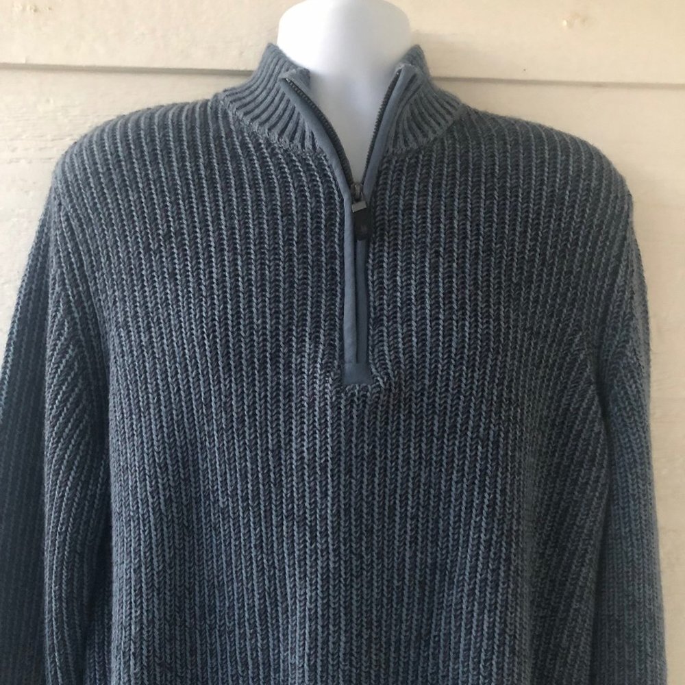 Bass Size L/G Men's Long Sleeve 1/4 Zip Heather Blue Sweater - Picture 2 of 14